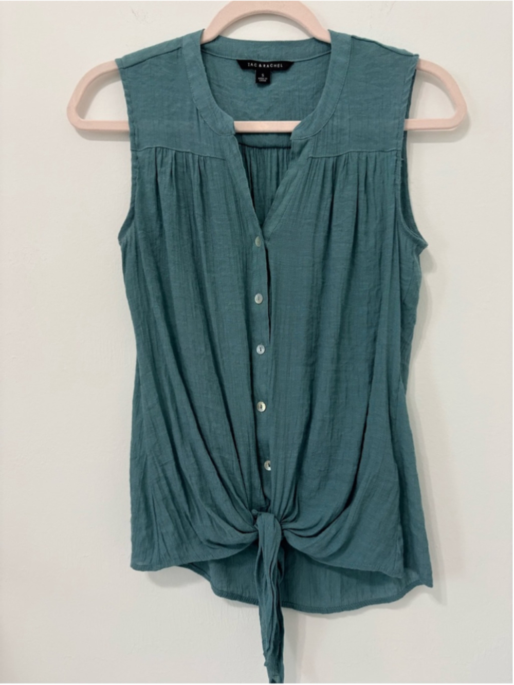 Zac & Rachel Tie Front Sleeveless Blouse Sz S Teal EUC - Picture 2 of 10
